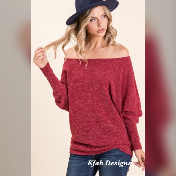 🥰LAST Dolman Sleeve Off Shoulder Soft Sweater Top - Picture 2 of 4